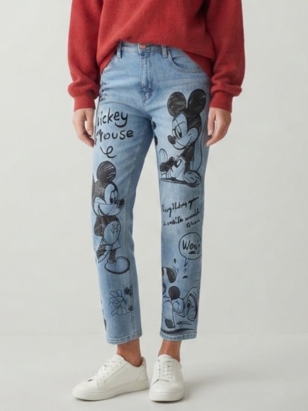 Disney Mickey Mouse Sketch Art Medium Wash Denim Jeans